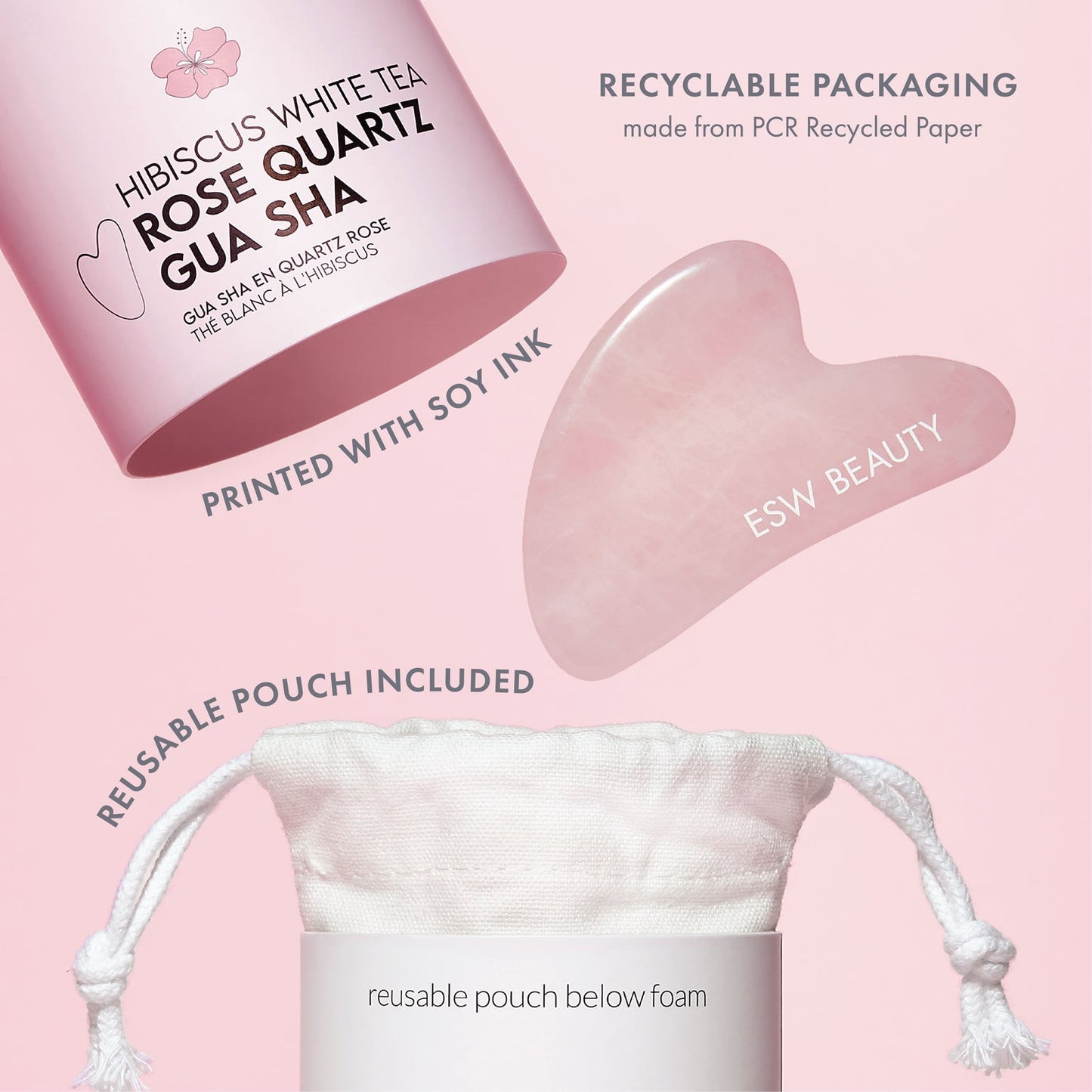 Hibiscus White Tea Rose Quartz Gua Sha